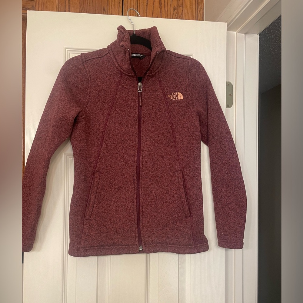 The North Face fleece lined full zip burgundy color size small jacket - Picture 1 of 6